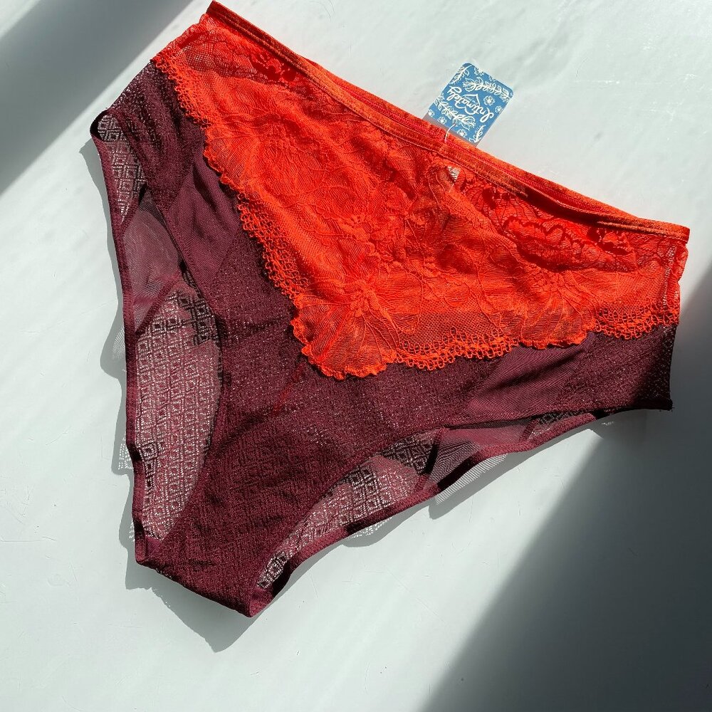 Intimately Free People Lace Panties - Burgundy Combo - Size Large - New With Tag
